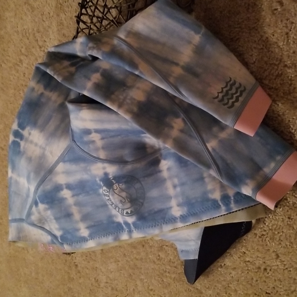 Billabong  went suit jacket. Tied dyed soft blue and white.  Wrist soft pink.